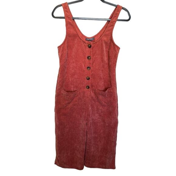 ModCloth As You Wish Jumpsuit Cropped Wide Leg Overalls Corduroy Pink Size Small - Picture 3 of 11